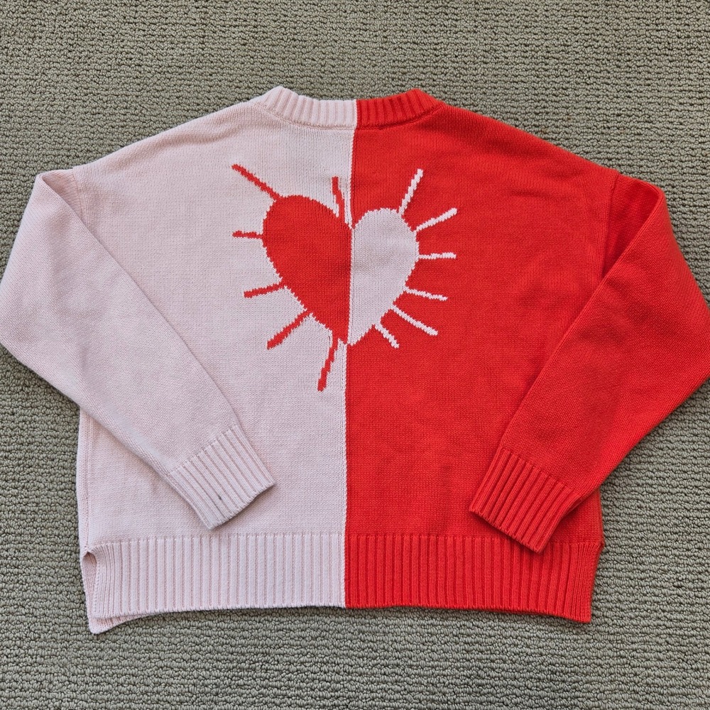 Kerri Rosenthal XOKR Radiant Heart Sweater Sz Small Red Pink V-Neck Oversized